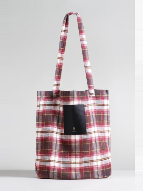 MEDIUM TOTE BAG - ECRU/MAROON PLAID