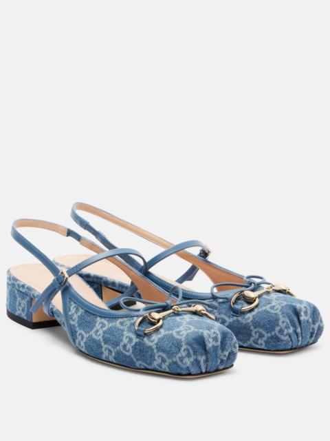 GUCCI Gucci Horsebit GG denim slingback pumps