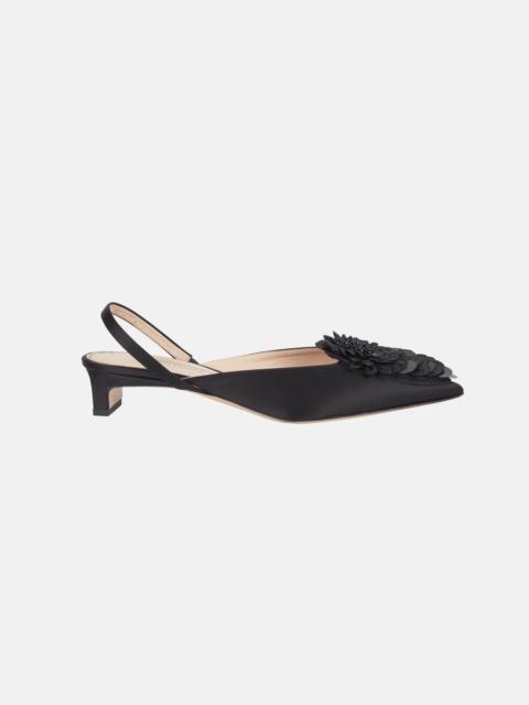 EMILIA WICKSTEAD Kaori With Feather Embroidery Shoe In Black Satin