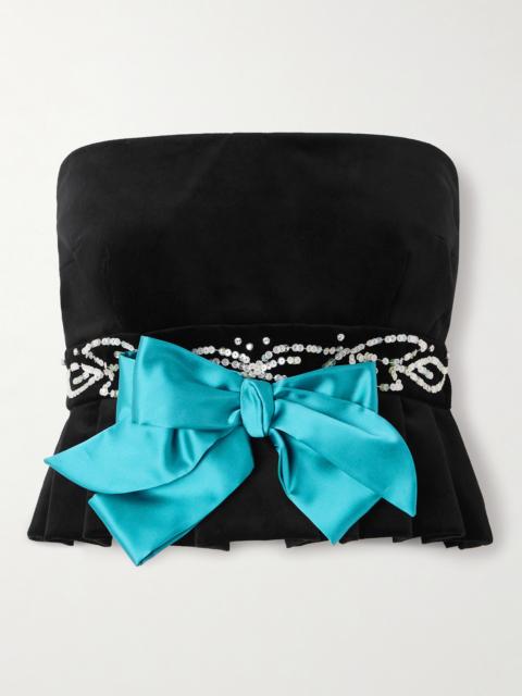 Valentino Embellished Satin-trimmed Cropped Cotton-blend Velvet Peplum Top