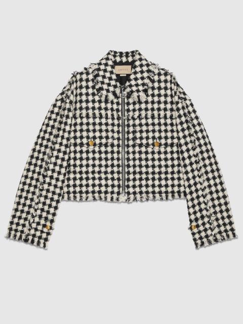Gingham cotton tweed bomber jacket