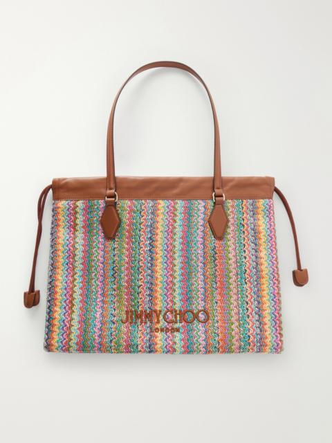JIMMY CHOO Leather-trimmed Striped Raffia Tote Bag
