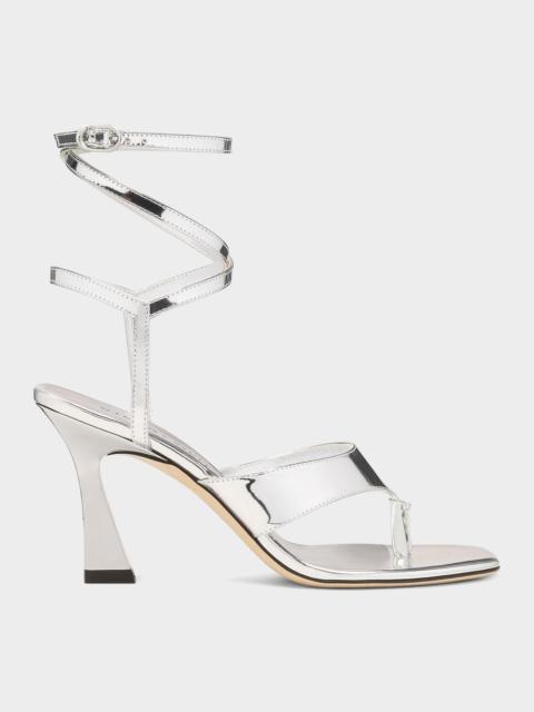 Stuart Weitzman 85mm Vinnie Metallic Leather Wrap Thong Sandals