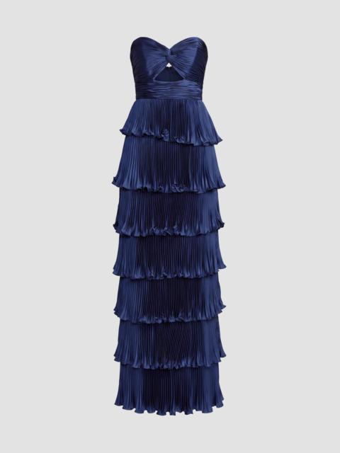 MAC DUGGAL Women's Ieena Pleated Charmeuse Strapless Tiered Ruffle Gown - Navy