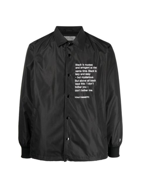 blackletter-print long-sleeve shirt jacket