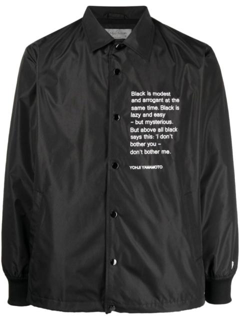 Yohji Yamamoto blackletter-print long-sleeve shirt jacket