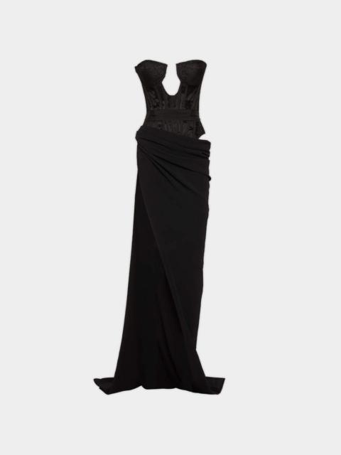 DSQUARED2 VISCOSE CREPE WAVES BUSTIER MAXI GOWN