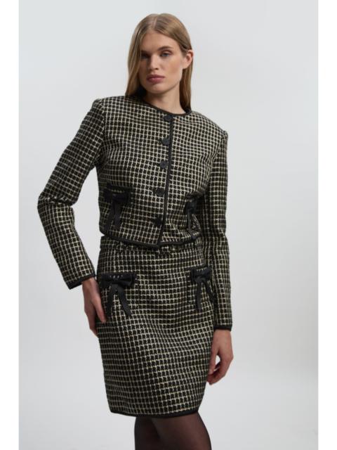 KAREN MILLEN Tall Tailored Tweed Bow Detail Collarless Jacket
