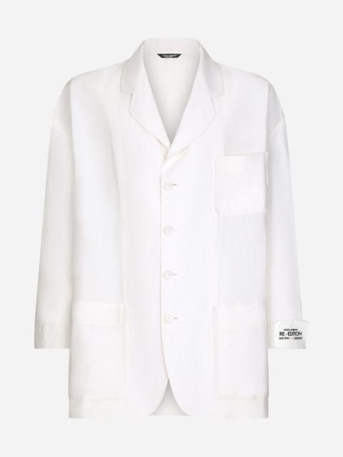 Oversize single-breasted linen and silk jacket