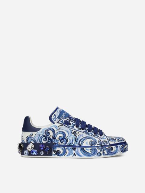 Dolce & Gabbana Majolica-print calfskin Portofino sneakers