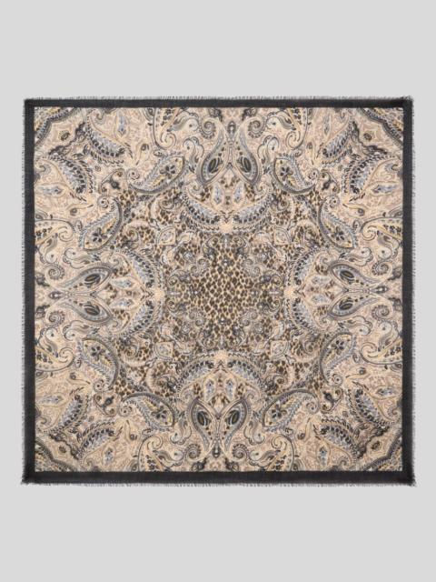 Etro WOOL, CASHMERE AND SILK SHAWL WITH PAISLEY AND LEOPARD MOTIF