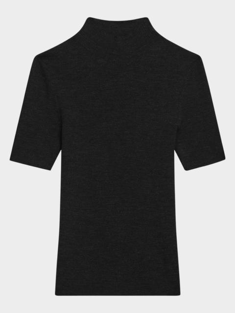 Theory Leenda Regal Merino Wool Short-Sleeve Mock-Neck Top