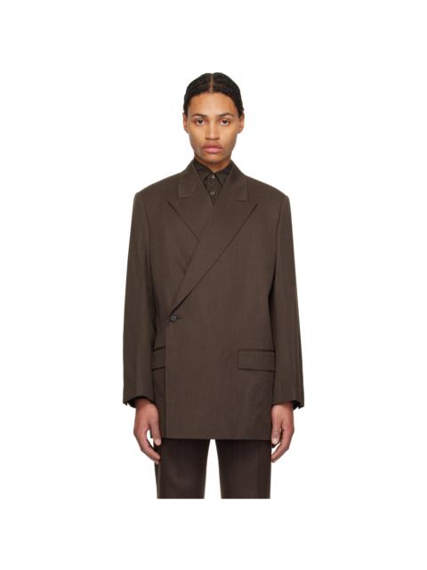 YOKE Brown Wool Gabardine Double-Breasted Blazer
