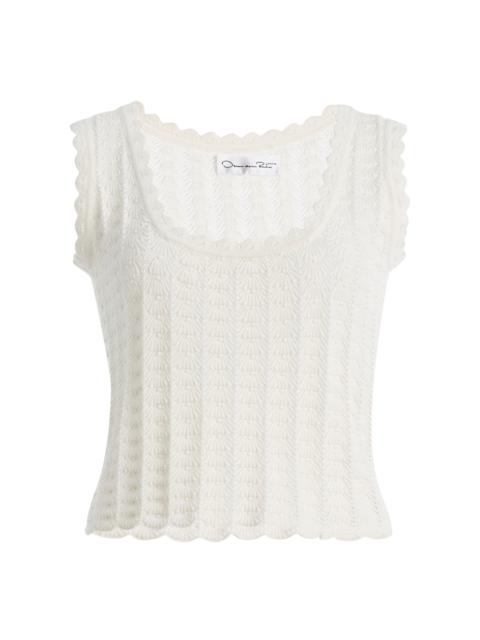 Oscar de la Renta Pointelle-Knit Cotton-Silk Tank Top ivory