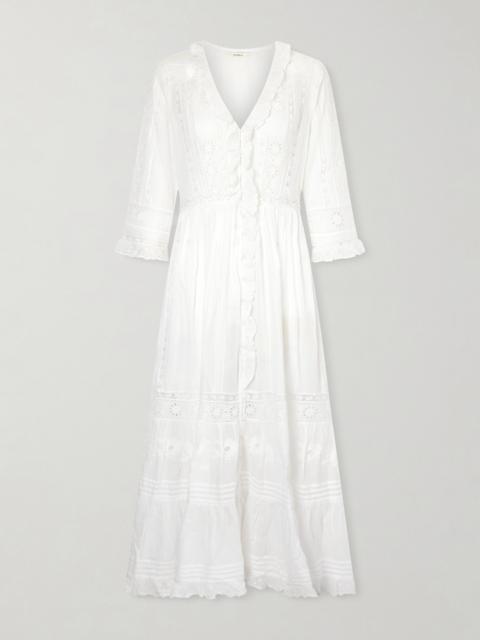 DÔEN Clemencia Ruffled Lace-trimmed Organic Cotton-voile Midi Dress
