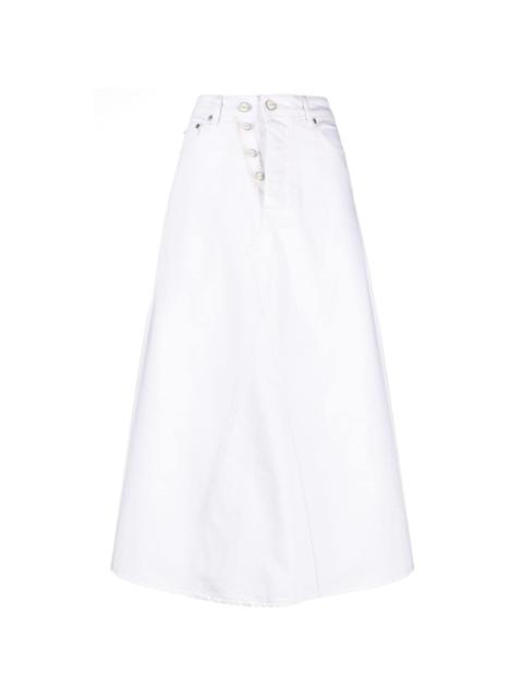 double-fly denim maxi skirt