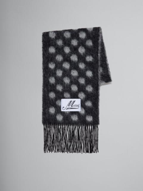 BLACK WOOL-MOHAIR SCARF WITH POLKA DOTS