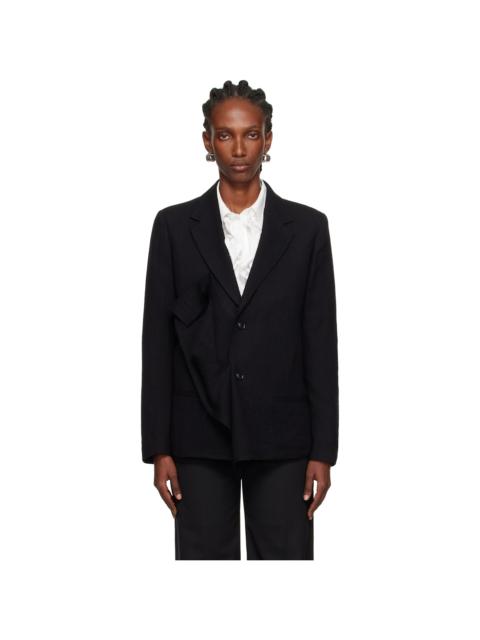 Y's Black O-Left Front Drape Blazer