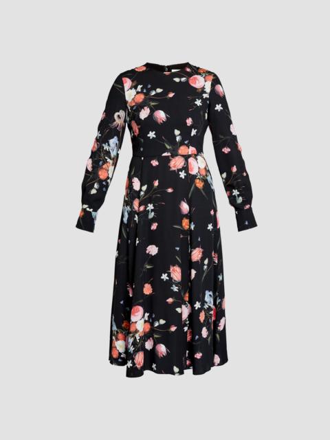 Erdem FLORAL PRINT CREPE LONG SLEEVE MIDI DRESS