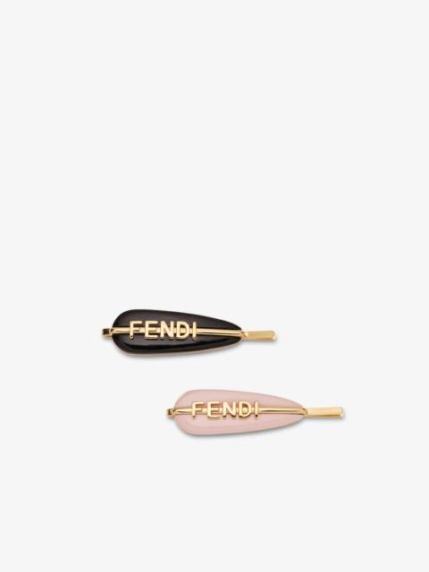 FENDI Fendigraphy hair clip Black and pastel pink clip with gold-colored metal