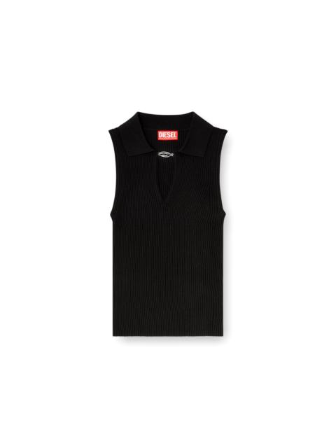 Diesel SLEEVELESS RIB-KNIT POLO TOP IN SILK BLEND