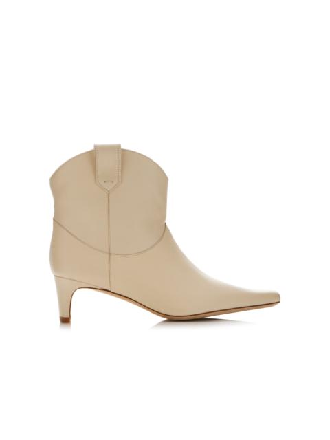 STAUD Wally Western Leather Ankle Boots ivory