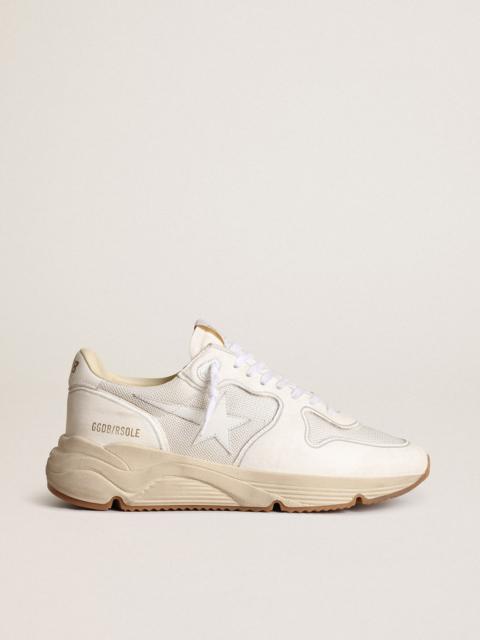 Women’s Running sole sneakers in optical-white mesh and nappa leather with white leather star
