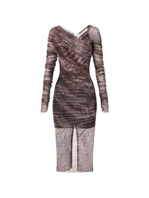 ELISABETTA FRANCHI alligator-print ruched midi dress