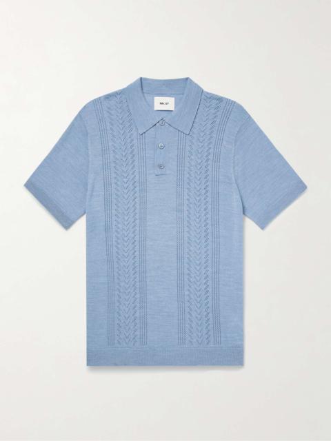 NN07 Thor 6539 Pointelle-Knit Wool-Blend Polo Shirt