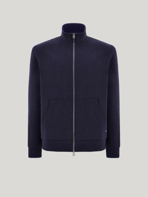 Canali BLUE COTTON-BLEND ZIPPERED SWEATSHIRT WITH CONTRASTING DETAILS