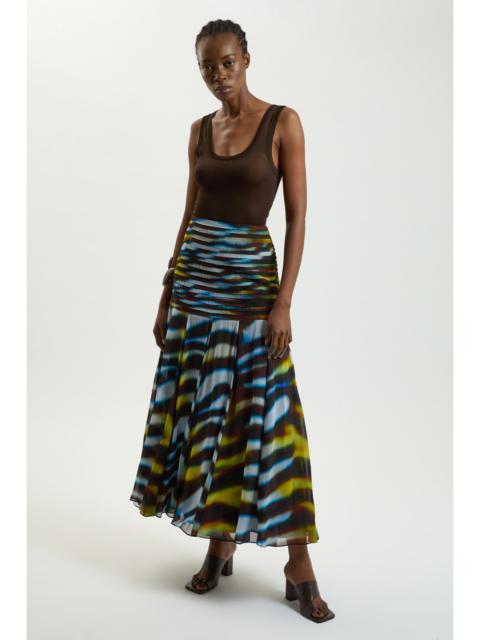 KAREN MILLEN Petite Viscose Georgette Animal Print Drop Hem Woven Maxi Skirt