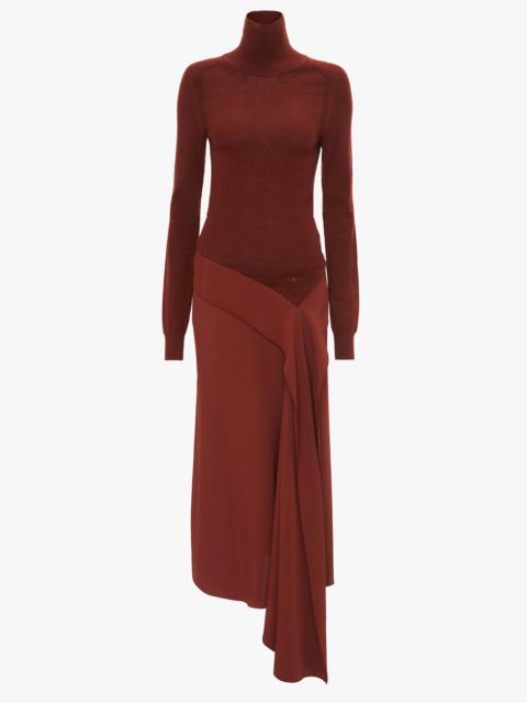 Victoria Beckham High Neck Tie Detail Dress In Russet