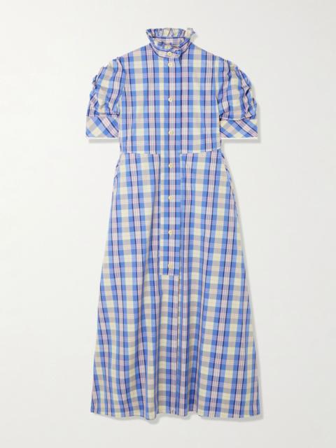 Thierry Colson Venetia ruffled checked cotton-blend midi dress Blue
