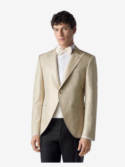 CORNELIANI Beige optical chevron pure silk jacket
