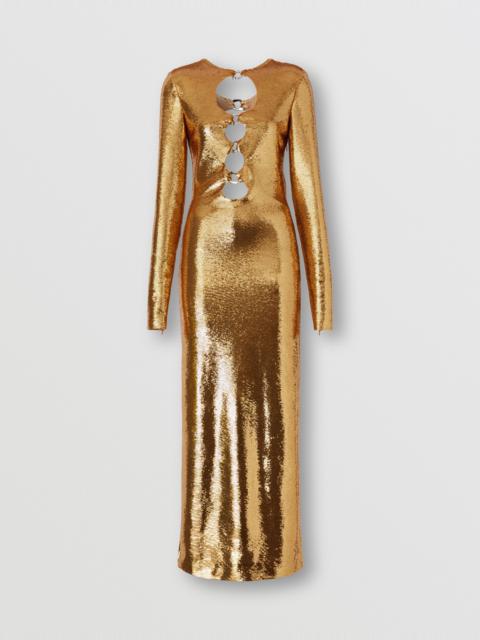 Burberry Chain-link Detail Cut-out Sequinned Silk Dress