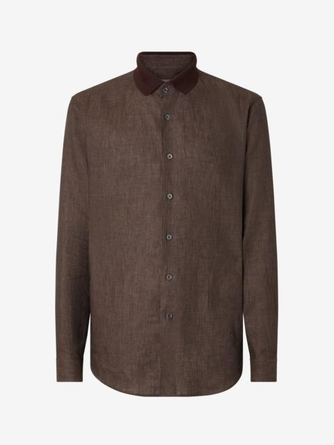 CORNELIANI Brown pure linen shirt