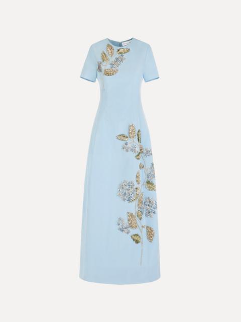 Oscar de la Renta CRYSTAL FLOWER EMBROIDERED FAILLE DRESS