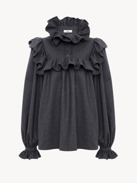 Chloé HIGH-NECK RUFFLE TOP IN WOOL & CASHMERE FLANNEL