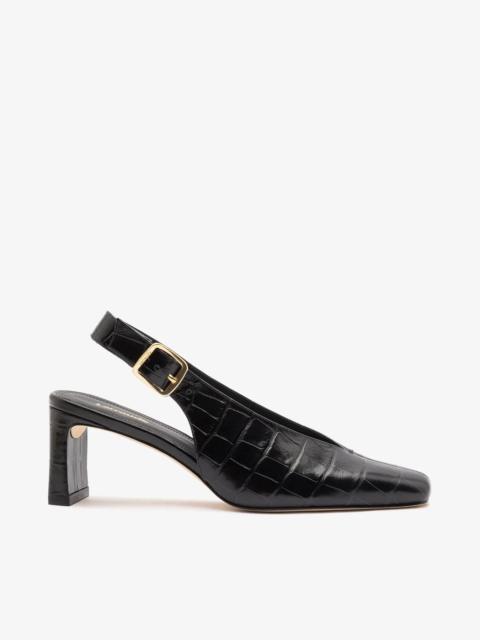 Larroudé Katie Pump Black Crocodile-Embossed Patent