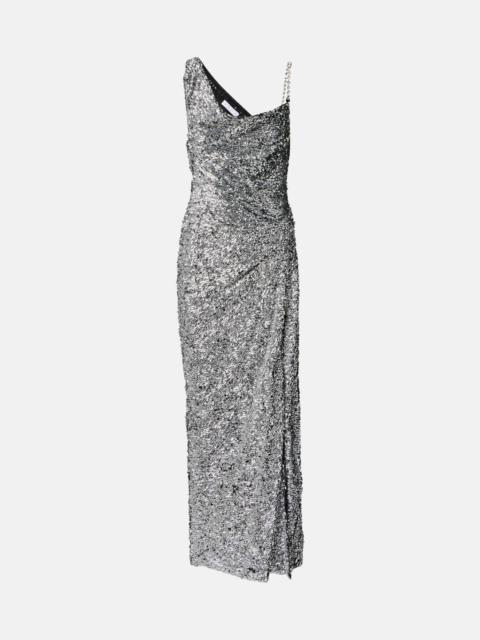 AREA One-shoulder sequined gown