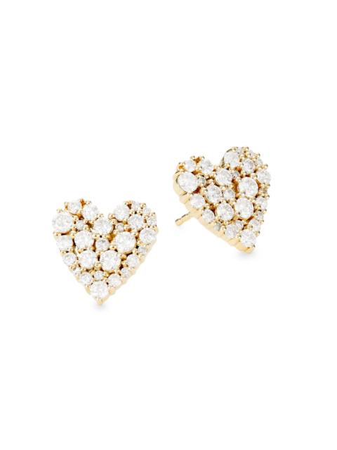 SYDNEY EVAN Women's 14K Yellow Gold & Diamond Cocktail Heart Stud Earrings
