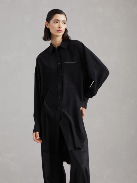 Silk crêpe de Chine long shirt with shiny pocket detail