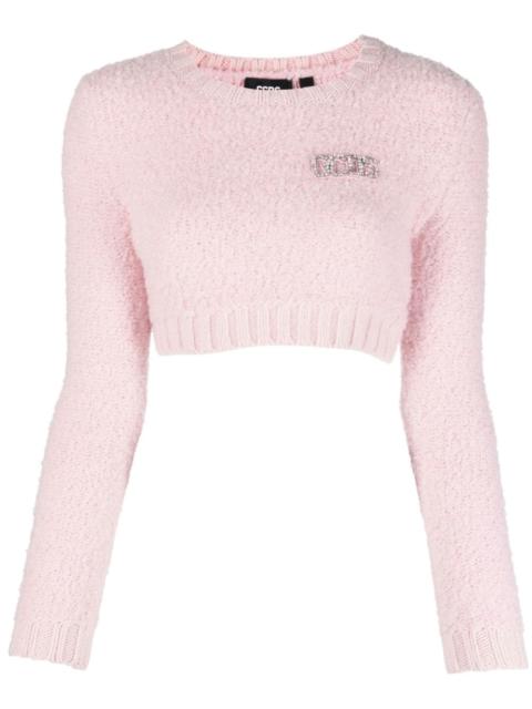 crystal-embellished crew-neck crop top