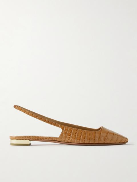 AQUAZZURA + Alex Rivière Croc-effect Leather Slingback Flats