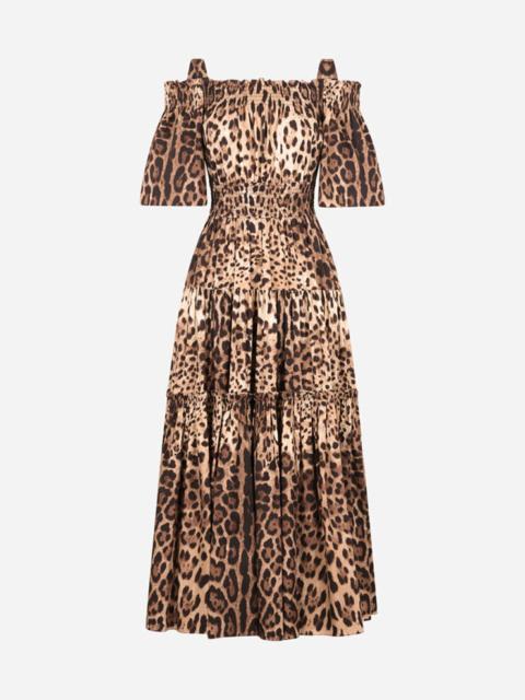 Long leopard-print poplin dress