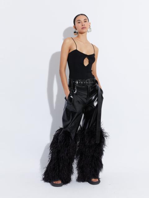 LAPOINTE Patent Faux Leather Belted Trouser With Feathers