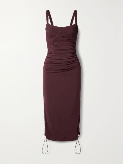 Dion Lee Doric gathered stretch-jersey midi dress Burgundy