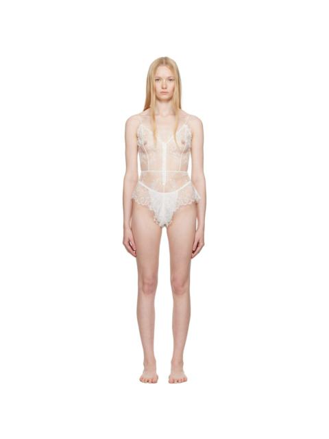 SKIMS White Ultra Fine Lace Teddy Bodysuit