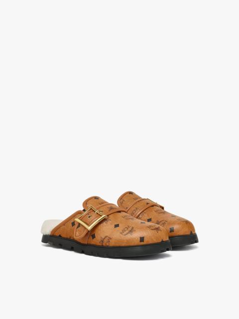 MCM Flat Mule in Visetos and Shearling