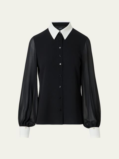 AKRIS Silk Georgette Button-Down Blouse